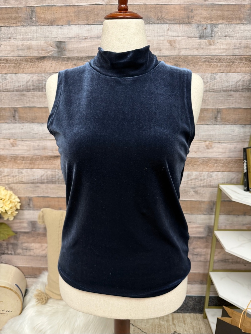 J. Crew Blue Velvet Sleeveless Mock Neck Tank